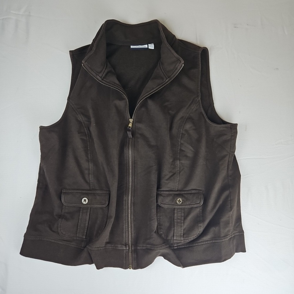Croft‎ & Barrow Women's Knit Vest Brown 2X Copper Zipper Button Pockets Full-Zip